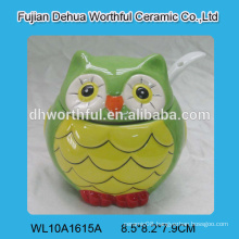 Lovely owl shaped ceramic sugar pots with spoon,ceramic seasoning containers